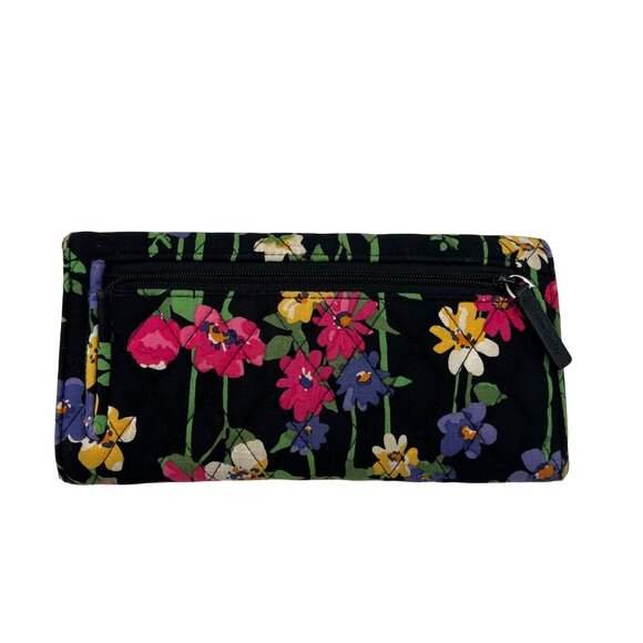 Vera Bradley Floral Quilted Cotton Wallet With ID Window & Card Slots Black - Picture 2 of 6